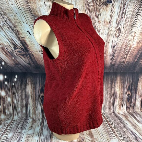Christopher & Banks Sz Medium Red Sleeveless Full Zip Mock Neck Sweater Vest Top - Picture 2 of 8